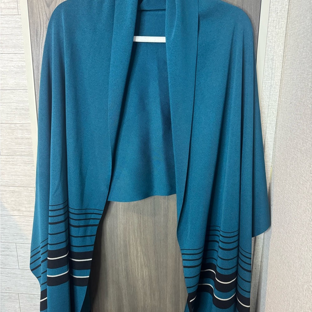 Exclusively Misook Teal and Black Striped Shawl Sz md